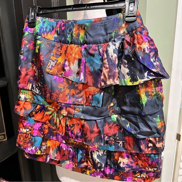 Anthropologie Leifsdottir Alegrias Tiered Silk Skirt Multicolored Print Size 2 - Picture 8 of 11